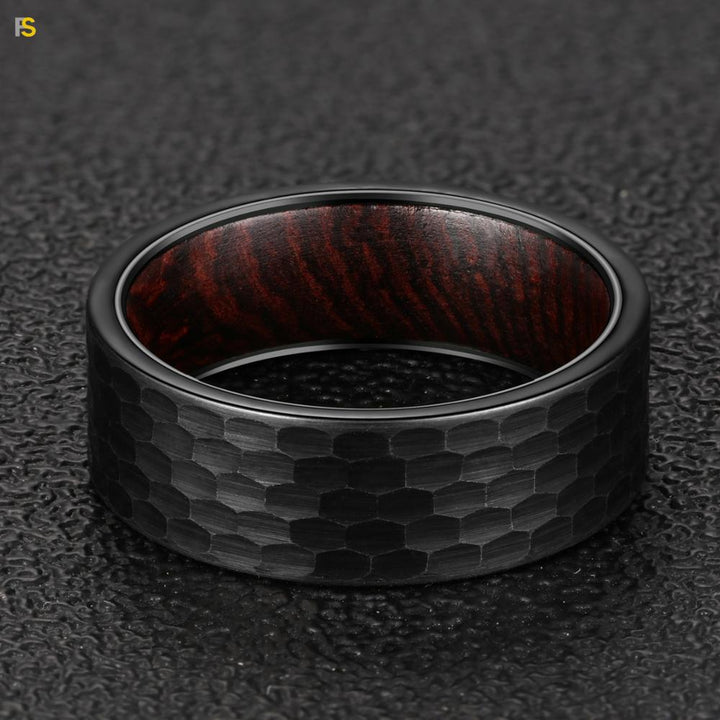 Anneau Vintage en Tungstène Noir avec Intérieur Poli
