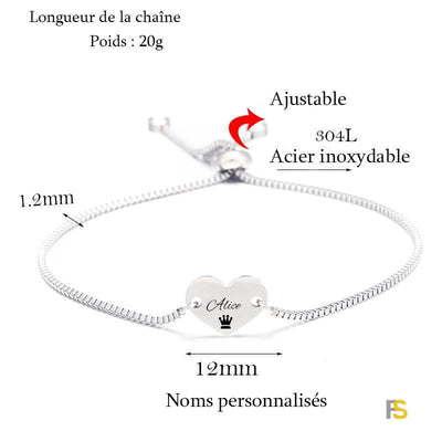 Bracelet Prénom Personnalisé Coeur Mignon