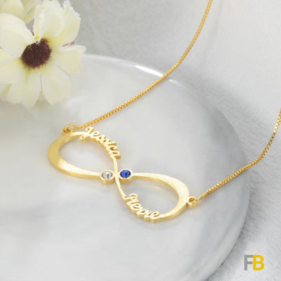 Collier Signalétique Infinity Personnalisé Avec 2 Pierres De Naissance Pour Couple