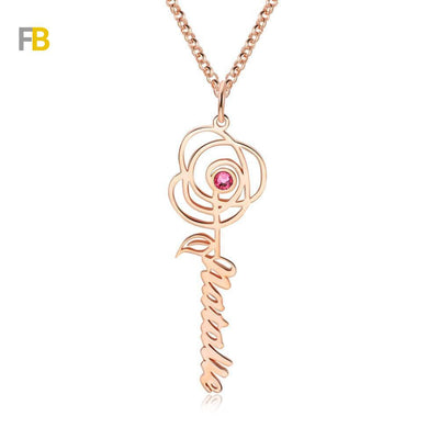 Collier Prénom Personnalisé A Pendentif Fleur De Rose