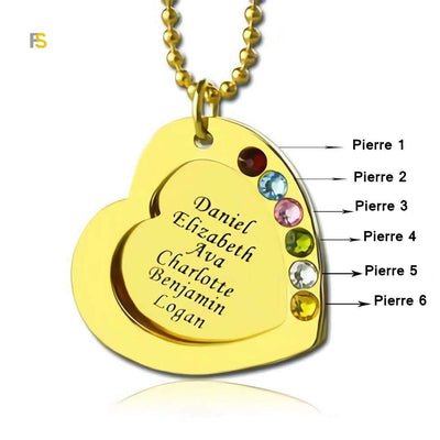 Collier en Coeur Prénoms Personnalisés Pierres de Naissance