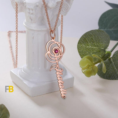 Collier Prénom Personnalisé A Pendentif Fleur De Rose