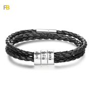 Bracelet 1 à 6 Prénoms Personnalisés Tressé en Cuir avec des Perles