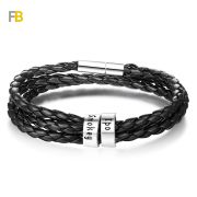 Bracelet 1 à 6 Prénoms Personnalisés Tressé en Cuir avec des Perles